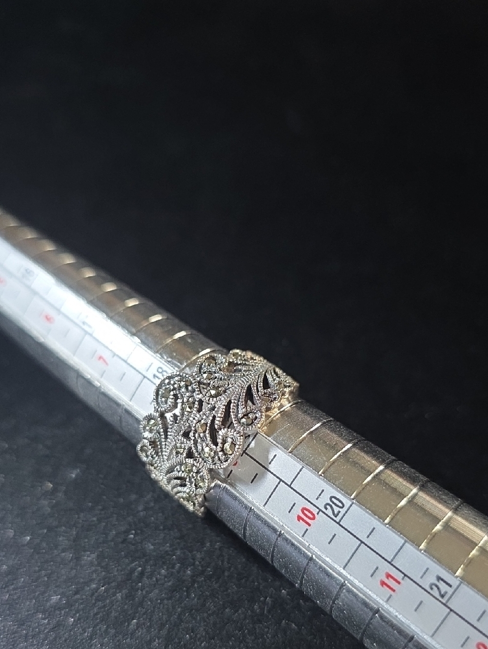 Filigree Sterling Silver And Marcasite Women's Fashion Ring
